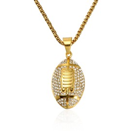 Just Follow Basketball Football Rugby Pendant Gold Silver Stainless Steel Chain Sports Necklace Hip-hop Jewelry Fans Gift (Gold Baseball)