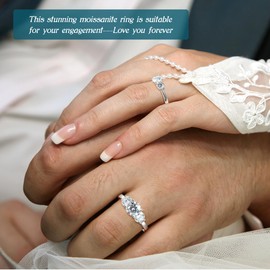 Moissanite Engagement Ring for Women in Sterling Silver Gold Plated, Eternity Statement Promise Travel Ring with 3 Moissanite Stones, Fake Wedding Band Diamond-Alternative Jewelry Gifts，2 Carat Total