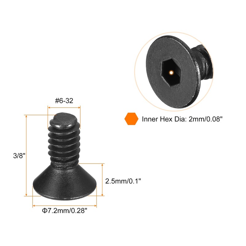 uxcell #6-32x3/8 Flat Head Socket Cap Screws, 10.9 Grade Carbon
