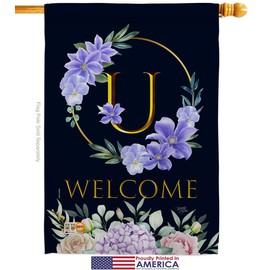 Welcome U Initial House Flags Pack Monogram Garden Floral Sunflower Tulip Rose Orchid Lilies Season Springtime Flower Wreath USA Embroidery Small Gift Yard Banner Made In 28 X 40