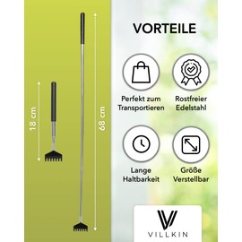 Villkin Back Scratcher Made of High-Quality Stainless Steel, Extendible up to 68 cm for Scratching the Head and Back - Premium Quality - Set of 2