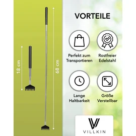 Villkin Back Scratcher Made of High-Quality Stainless Steel, Extendible up to 68 cm for Scratching the Head and Back - Premium Quality - Set of 2