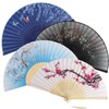 HotoPink 4 PCS Folding Fans with Tassel, Silk-like Fabric and