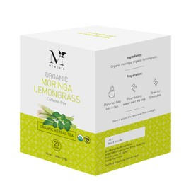 Mementa Inc Organic Moringa Lemongrass Herbal Tea Bags - 20 Individually Wrapped Bags Per Box, Pack of 6 Boxes - Premium Natural Ingredients for a Refreshing and Healthy Beverage