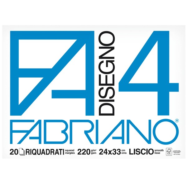 Fabriano F4 05201597 Sketchbook, 24 x 33 cm, Smooth Squared Paper, 220 g/m2, 20 Sheets