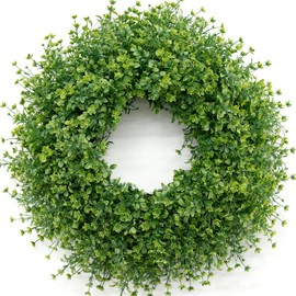 JDKPK 28 Inch Large Boxwoods Wreaths for Front Door Artificial Green Leaves Greenery Indoor Outdoor Wreath Home Decor Porch Window Wall Farmhouse Door Decorations Spring Summer Fall All Seasons