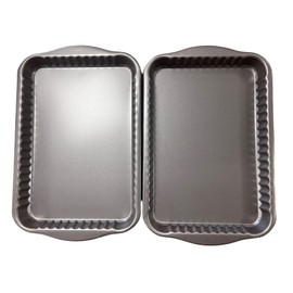 Chabrias Ltd Fluted Rectangle Quiche Flan Tart Tin Pan Twin Pack Superior Double Coated Non Stick Made in England