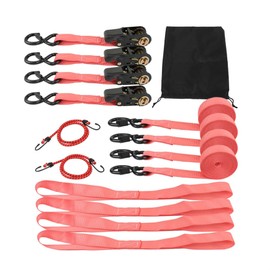 Silscvtt Red 4 PCS Ratchet Tie Down Straps 15 FT 2200 lbs Break Strength for Moving Cargo Appliances Lawn Equipment Motorcycle