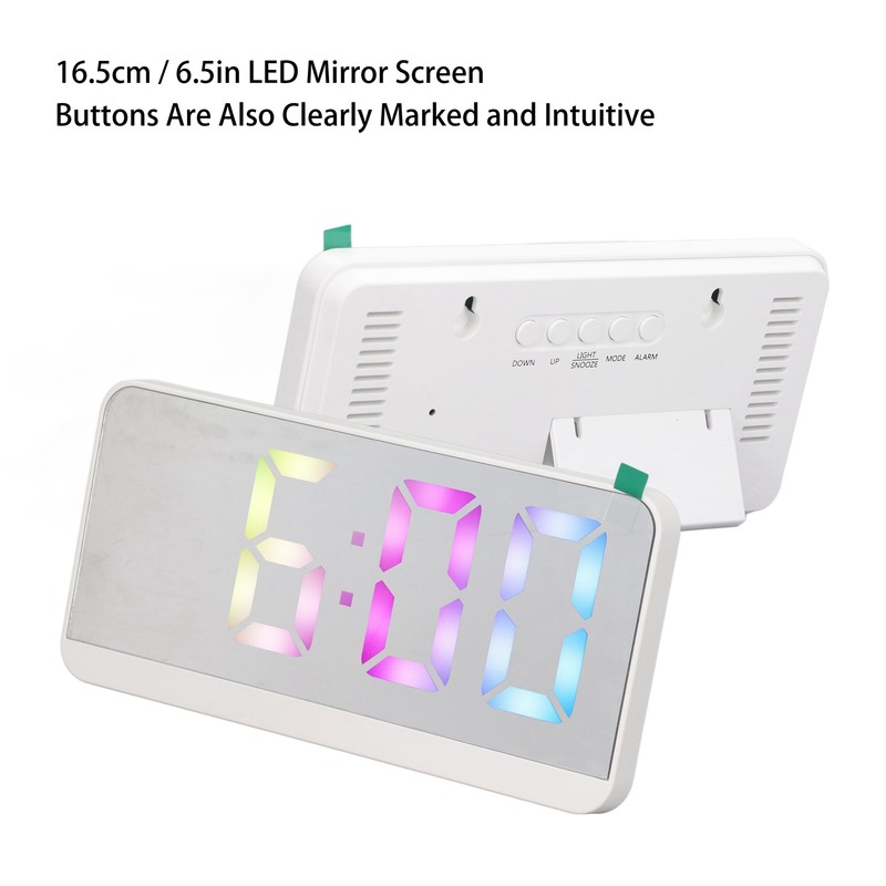 White Digital Alarm Clock with LED Mirror Screen Fashion Electronic