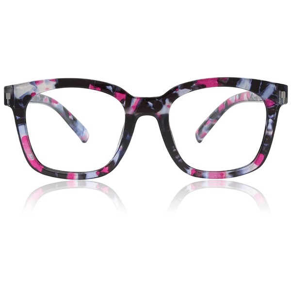 JiSoo-Gafas de lectura de gran tamaño 1.75 Mujeres Hombres, Lectores de diseñador de moda Marco grande con bisagra de resorte, Cuarzo rosa 1.75