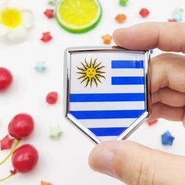 Overdecor Uruguay Flag Decal Stickers Car Emblem Uruguayan Car Accessories Decorations Chrome Shield Flag Sticker Decals for Cars Truck Vehicles, 2 Pack