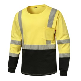 DPSAFETY FR Safety Shirt 6 oz 100% Cotton Fire Resistant Shirts for Men, Hi vis CAT2 Welding Shirt Reflective Class 3 Flame Resistant Shirts (Yellow,4XL)
