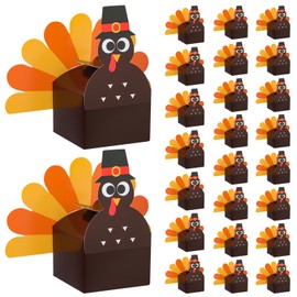 Cholemy 25 Pcs 3D Thanksgiving Gift Boxes DIY Thanksgiving Treat Boxes Thankful Turkey Goodies Box Candy Box Cupcake Box Thanksgiving Party Favor for Table Centerpiece Decoration, 2.36x2.36x1.97''