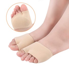 Metatarsal Gel Sleeve Pads Half Toe Bunion Sole Forefoot Gel Pads Cushion Half Sock Supports Prevent Calluses Blisters Feet Care Tool (Beige, L (Pair))