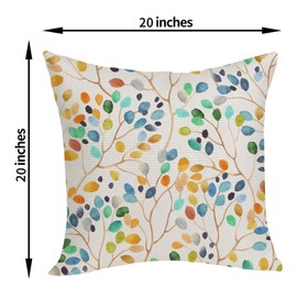 OFIRD Spring Pillow Covers 20x20 Pack of 2 Watercolor Botanical Colorful Leaves Floral Throw Pillow Cover Outdoor Decoration,Summer Colorful Pillowcase Decorative Linen Cushion Case for Sofa Couch