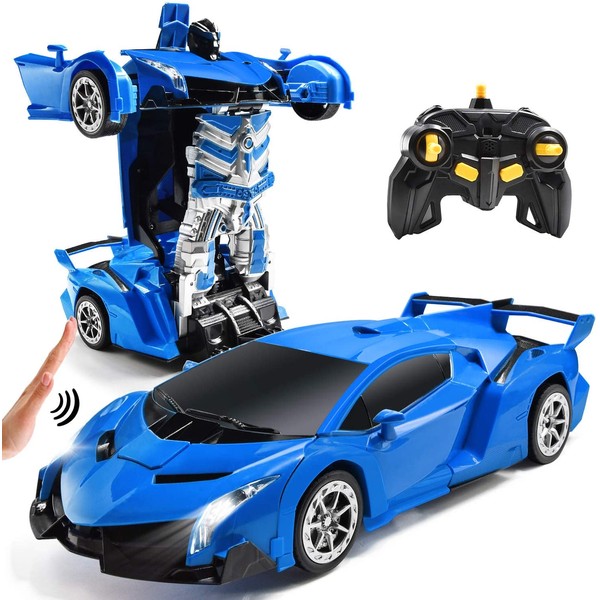 Jeestam RC Cars Robot for Kids Remote Control Transformrobot Car Toys with Gesture Sensing One-Button Deformation Auto Demo, 1:14 Scale 360° Rotation Light Music, Best Gift for Boys Girls (Blue)