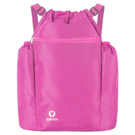 Sukeen Drawstring Backpack Swim Bag Lightweight String Backpack for Beach Pickleball Swimming Pool Gym Workout Gear, Gifts for Sports Players (Pink)