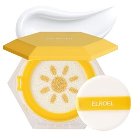 ELROEL Pang Pang Sun Cushion Plus - Protector solar coreano hipoalergénico y ligero con esponja de soplo - Amplio espectro SPF50+ PA ++++ (0.53 onzas)
