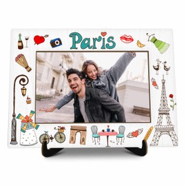 valucise Paris Pictures Frame, Wooden Desktop Photo Frame with Stand, Paris Souvenirs For Woman Man, Paris Family Vacation, Paris Wedding Gifts, Farmhouse Home Living Room Bedroom Decoration -a89