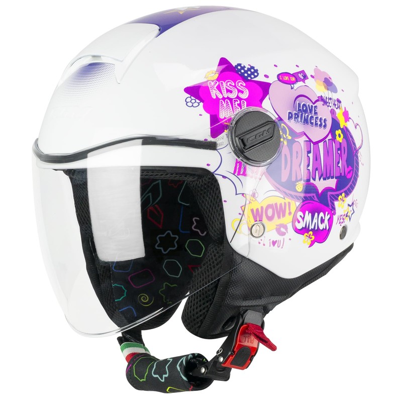 CGM Open Face Helmet 261G Mini Comics Fuchsia White YL