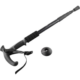 Bastón de senderismo plegable de aleación de aluminio, ajustable telescópica para caminar de 53 a 110 cm, ligero y plegable con punta antideslizante para acampar, viajes, azul (negro)