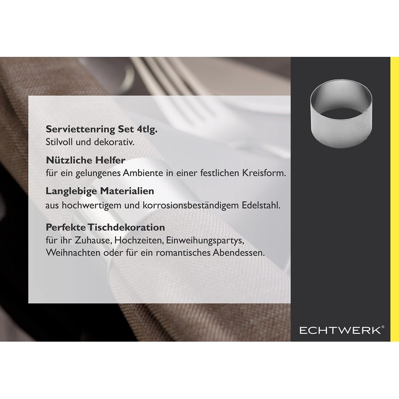 ECHTWERK Napkin Rings Made of Stainless Steel, Set of 4,