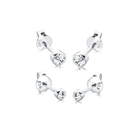 Elli Earrings Ladies stud earrings set of 2 basic with crystals in 925 sterling silver