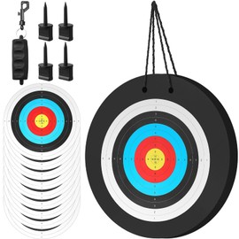 Gemscream 20" Foam Archery Target for Backyard, High-Density Round Archery Bow Target Block with Pins, 20 Pcs Paper Arrow Targets and Arrow Puller for Compound Bow Shooting Practice