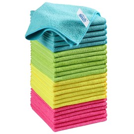 HOMEXCEL Microfiber Cleaning Cloth,24Pack Cleaning Rag,Cleaning Towels with 4 Color Assorted,11.5"X11.5"(Green/Blue/Yellow/Pink)