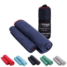 Prime Art Wood® Microfibre Hand Towels Set of 2 (70 x 140 cm and 40 x 80 cm) Quick-Dry, Extremely Absorbent, Ultralight Travel Towel Set with Bag - Ideal for Outdoor, Travel, Camping, blue, 140x70cm