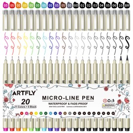 ARTFLY Micro Fineliner Pens, 20 Pack with 11 Colors in 0.45mm & 9 Blacks in 0.2-1mm Fine Line, Waterproof Archival Ink, Micro Fine Point Pen, Drawing Pens for Anime Journaling Illustration Sketching