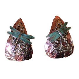 Elaine Coyne Wearable Art Forged Copper and Patina Brass Neo-Victorian Dragonfly on Filigree Teardrop Earrings