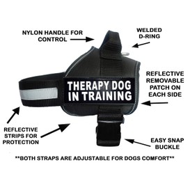 Therapy dog in Training Nylon Dog Vest Harness. Purchase comes with 2 reflective THERAPY DOG in TRAINING pathces. PLEASE MEASURE your dog before ordering (Girth 24-31", Black)