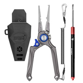 SAMSFX Fishing Pliers, Muti-Function Fly Fishing Tools, 8" Saltwater Resistant Gear Hook Remover Split Ring Tungsten Cutters, with Lanyard & Sheath (Blue Fishing Pliers with Hook Remover)