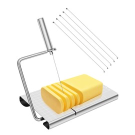 Prokitchen Replaceable Wire Cheese Slicer with Measuring Grids & Board, Tightness Adjustable Stainless Steel Metal Cheese Cutter for Block Cheese, Dishwasher Safe, Precision Scale with 5 Extra Wires