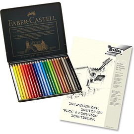 Faber-Castell Polychromos 110024 Artist's Colouring Pencil, 24 Metal Case + High-Quality A4 Sketch Pad