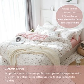 VClife Twin Cotton Duvet Cover Sets Pink White Floral Bedding Sets, 3 Pieces Vintage Style Flower Branches Pattern Duvet Covers with Zipper Closure (1 Duvet Cover & 2 Pillow Covers)