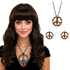 MEDISIFA Black Long Curly Beehive Wig Vintage Wig with bangs for Women Costume Cosplay Fancy Dress 60s 70s Retro Wigs (Naturak brown)