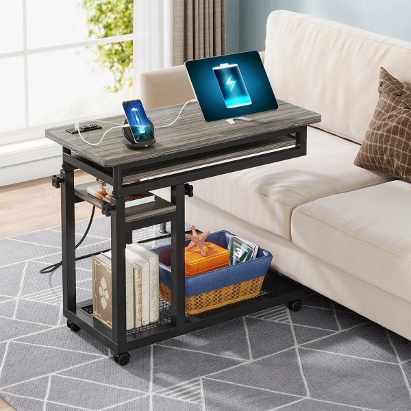 Tribesigns Small Portable Desk with Power Outlet,Height Adjustable Sofa Couch