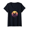 Womens Minimalist Sunset Fennec Fox V-Neck T-Shirt