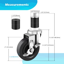Nefish 4 Inch Prep Table Casters Wheels, Heavy Duty Casters 1200 LBS, Expanding Stem Caster Set of 4 Fit Both 1-1/2" and 1-5/8" Leg Tube Adapters for Stainless Steel Worktable, Kitchen Prep Tables