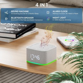 White Noise Sound Machine for Sleep, 32 Soothing Sounds, Night Lights Bluetooth Alarm Clock, App Control with Dimmable Clock, Best Birthday Gift Ideas for, Baby, Adult, Portable Travel Essentials