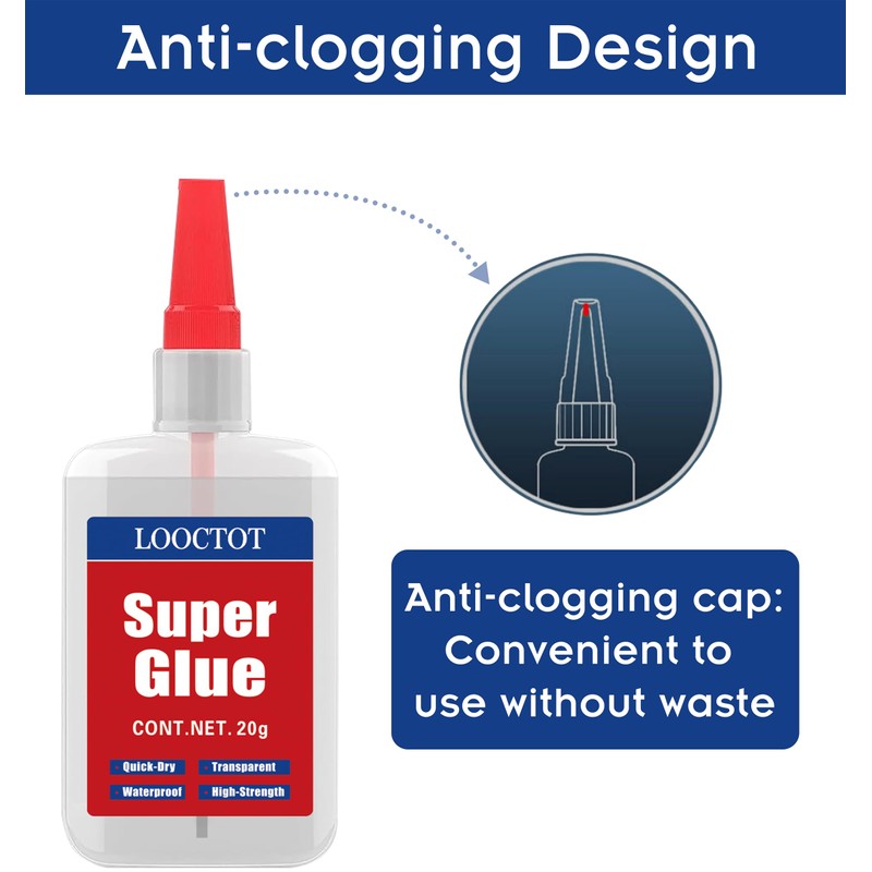 (2-in-1) Super Glue with Brush Applicator & Nozzle, Mess Free