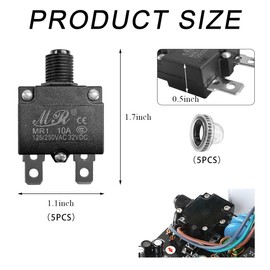 DXNQ 5 PCS Thermal Circuit Breaker, 125/250V AC 32V DC 10A Circuit Breaker with Manual Reset Push Button, Overload Protector Switch with Waterproof Cover for Car, Car Accessories