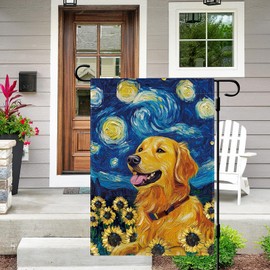 DLZDN Sunflower Dog Garden Flag Golden Retriever Garden Flag 12×18 Inch Double Side Vertical Burlap Farmhouse Yard Flag Spring Summer Seasonal Outdoor House Decoration