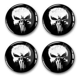 4 x Gel Sticker for Hub Caps, 60 mm Diameter, Rim Sticker for Rims, Emblem Doming for Car, Tuning Accessories, DM007 (No. 2 Punisher Black Glossy, Gel Sticker Set)