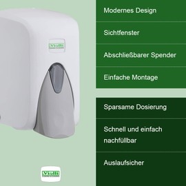 Vialli Soap Dispenser White Wall Mounted for Liquid Soap Lotion Shampoo Refillable Modern Design 500 ml