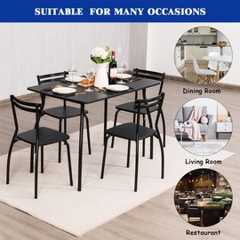 NAFORT 5-Piece Kitchen Dining Table Set for 4, Modern Rectangular Kitchen Dinette Table and 4 Chairs Metal Frame Breakfast Furniture for Home Kitchen Dining Room Dinette, Black