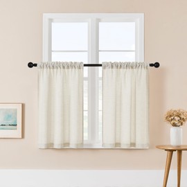 DUKIYO Kitchen Curtains 36 Inch Length Farmhouse Linen Natural Cafe Bathroom Window Drapes Decorative Rod Pocket Semi Sheer Light Filtering Short Curtains for Laundry RV 36 Inches Long W25xL36