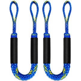 2PCS Dock Lines 3FT Premium Bungee Boat Lines Boat Accessories (Blue+Yellow, 3Feet)